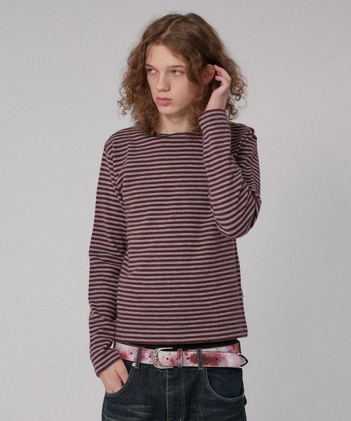 WISH FOR EVER(ウィッシュフォーエバー)の「BORDER KNIT LONG SLEEVE TEE/ボーダーニットロングスリーブT(ニット/セーター・メンズ・ネイビー系/ブラック/グレー×ピンク/チャコールグレー・SMALL/LARGE/MEDIUM)」の20枚目の写真