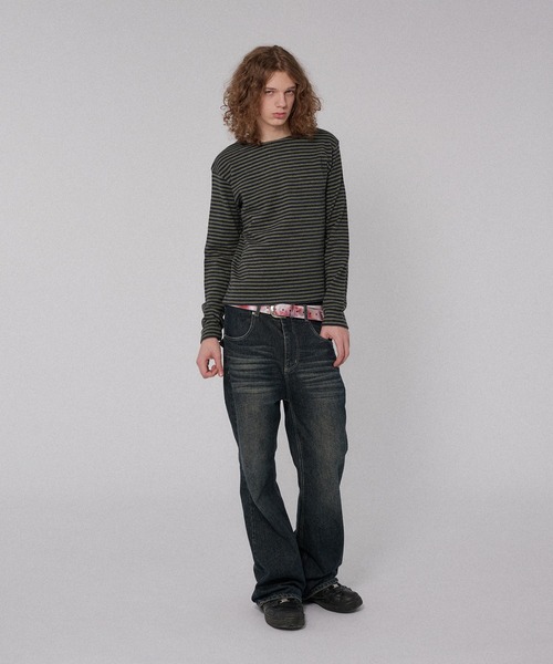 WISH FOR EVER(ウィッシュフォーエバー)の「BORDER KNIT LONG SLEEVE TEE/ボーダーニットロングスリーブT(ニット/セーター・メンズ・ネイビー系/ブラック/グレー×ピンク/チャコールグレー・SMALL/LARGE/MEDIUM)」の8枚目の写真
