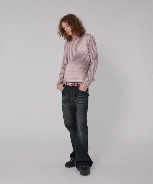 WISH FOR EVER(ウィッシュフォーエバー)の「BORDER KNIT LONG SLEEVE TEE/ボーダーニットロングスリーブT(ニット/セーター・メンズ・ネイビー系/ブラック/グレー×ピンク/チャコールグレー・SMALL/LARGE/MEDIUM)」の7枚目の写真