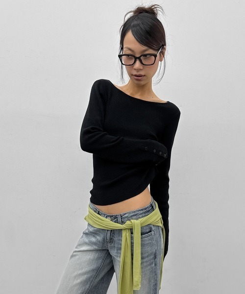 BLACKUP（ブラックアップ）の「[MADE] ソプレンボタンボートネックニット（ニット/セーター・レディース・ブラック/ピンク/グレー・FREE）」の14枚目の写真