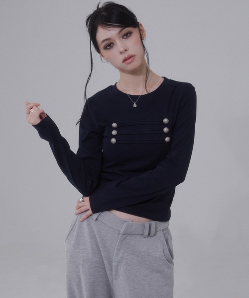 ENVYM(アンビー)の「ナポレオンデザインロンT(Tシャツ/カットソー・レディース・ネイビー/グレー/ホワイト・FREE)」の22枚目の写真