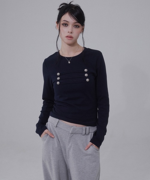 ENVYM(アンビー)の「ナポレオンデザインロンT(Tシャツ/カットソー・レディース・ネイビー/グレー/ホワイト・FREE)」の4枚目の写真