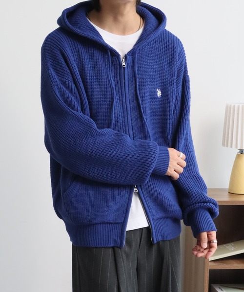 U.S. POLO ASSN.（ユーエスポロアッスン）の「【U.S. POLO ASSN./ユーエスポロアッスン】別注 ジップアップ ショートニットパーカー（ニット/セーター・メンズ・ブルー/レッド/ブラック/ネイビー/杢グレー/アイボリー・S/LL/M/L）」の5枚目の写真