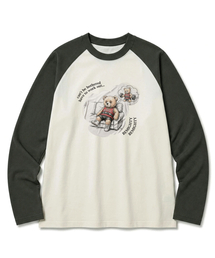 めんどくさいベア オーバーサイズ ラグラン長袖Tシャツ クリーム
