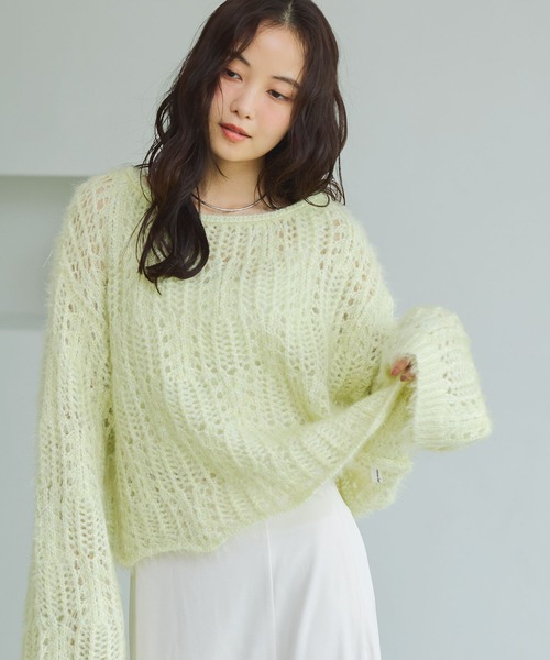 mysty woman(ミスティウーマン)の「スカシヘアリーメッシュニット 1087799(ニット/セーター・レディース・アイボリー/グレー/イエロー・FREE)」の6枚目の写真