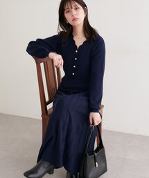 スカラッププリーツニットワンピース