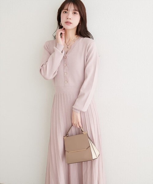 スカラッププリーツニットワンピース（ワンピース）｜natural couture