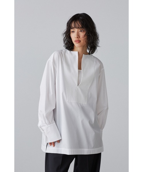 YLEVE(イレーヴ)の「BOURRIENNE × YLEVE / SUPIMA COTTON TYPEWRITER LONG SH / KAN(シャツ/ブラウス・レディース・ネイビー/ホワイト・0/1)」の1枚目の写真