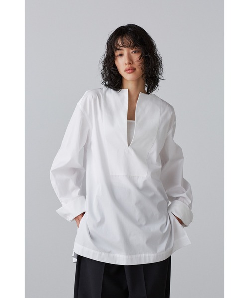 YLEVE(イレーヴ)の「BOURRIENNE × YLEVE / SUPIMA COTTON TYPEWRITER LONG SH / KAN(シャツ/ブラウス・レディース・ネイビー/ホワイト・0/1)」の3枚目の写真