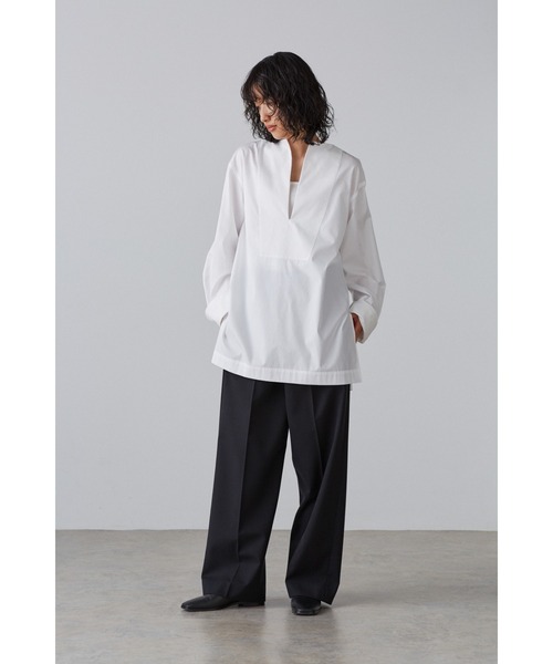 YLEVE(イレーヴ)の「BOURRIENNE × YLEVE / SUPIMA COTTON TYPEWRITER LONG SH / KAN(シャツ/ブラウス・レディース・ネイビー/ホワイト・0/1)」の5枚目の写真