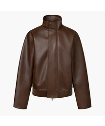 KUME（クメ）の「Men Faux Leather Highneck Blouson, Brown（ライダースジャケット）」