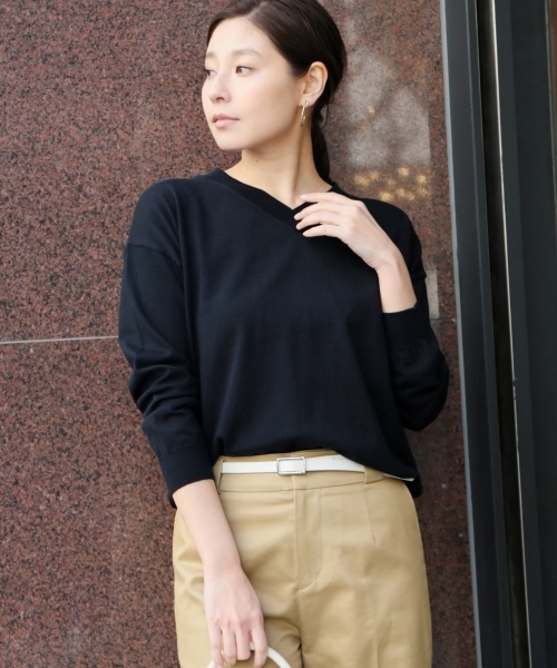 LEPSIM（レプシィム）の「14GナイロンプレーティングVネックプルオーバー　739013（ニット/セーター・レディース・イエロー/ダークネイビー/ピンク/オフホワイト/トップグレー・FREE）」の3枚目の写真