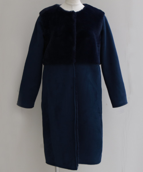 REAL CUBE（リアルキューブ）の「雑誌掲載・フード付きフェイクムートン2WAYコート（その他アウター・レディース・ネイビー/モカ/ライトベージュ・36/38/40）」の22枚目の写真