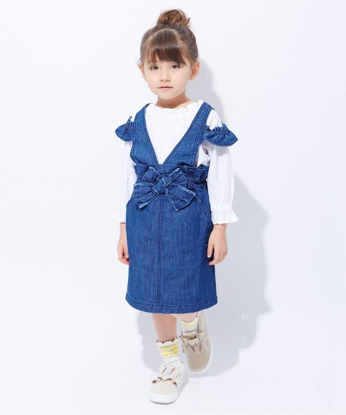 apres les cours(アプレレクール)の「2WAYジャンパースカート(ワンピース・キッズ・サックスブルー/ネイビー・80/90/100/110/120/130/140)」の3枚目の写真
