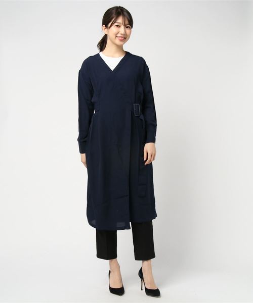 STYLEBLOCK（スタイルブロック）の「ジョーゼットウエストベルトラップミモレ丈ワンピース（ワンピース・レディース・ネイビー/カーキ/アイボリー・M）」の3枚目の写真