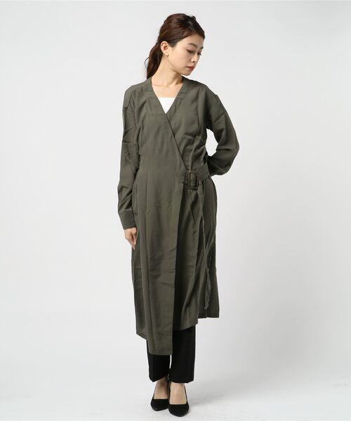 STYLEBLOCK（スタイルブロック）の「ジョーゼットウエストベルトラップミモレ丈ワンピース（ワンピース・レディース・ネイビー/カーキ/アイボリー・M）」の2枚目の写真