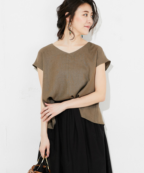 RIVE DROITE（リヴドロワ）の「リネンライクVネックブラウス（シャツ/ブラウス・レディース・ベージュ/カーキ/バイオレット/オレンジ・FREE）」の2枚目の写真