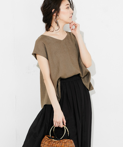 RIVE DROITE（リヴドロワ）の「リネンライクVネックブラウス（シャツ/ブラウス・レディース・ベージュ/カーキ/バイオレット/オレンジ・FREE）」の9枚目の写真