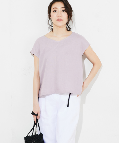 RIVE DROITE（リヴドロワ）の「リネンライクVネックブラウス（シャツ/ブラウス・レディース・ベージュ/カーキ/バイオレット/オレンジ・FREE）」の21枚目の写真