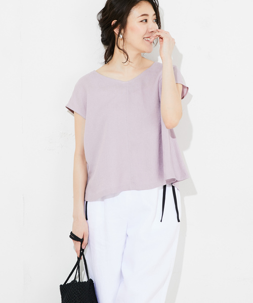 RIVE DROITE（リヴドロワ）の「リネンライクVネックブラウス（シャツ/ブラウス・レディース・ベージュ/カーキ/バイオレット/オレンジ・FREE）」の10枚目の写真