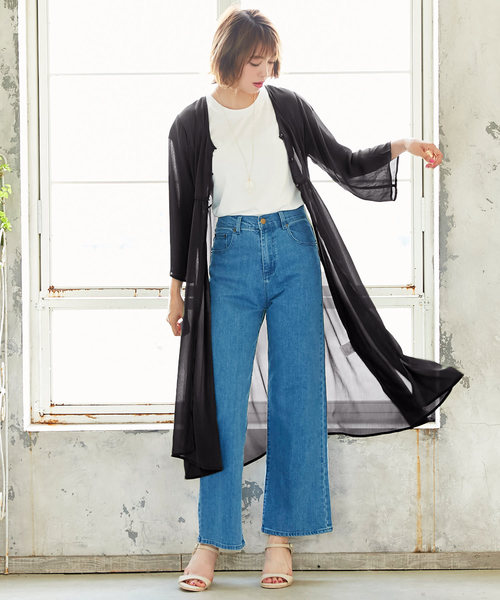 KOBE LETTUCE（コウベレタス）の「ミディアム丈ロング楊柳ガウン＊レディース/カーディガン/サマーアウター[C3376]神戸レタス（カーディガン/ボレロ・レディース・グレイッシュベージュ/カーキ/ブラック・FREE）」の2枚目の写真