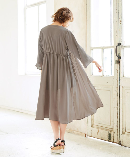 KOBE LETTUCE（コウベレタス）の「ミディアム丈ロング楊柳ガウン＊レディース/カーディガン/サマーアウター[C3376]神戸レタス（カーディガン/ボレロ・レディース・グレイッシュベージュ/カーキ/ブラック・FREE）」の9枚目の写真