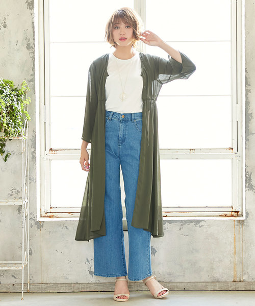 KOBE LETTUCE（コウベレタス）の「ミディアム丈ロング楊柳ガウン＊レディース/カーディガン/サマーアウター[C3376]神戸レタス（カーディガン/ボレロ・レディース・グレイッシュベージュ/カーキ/ブラック・FREE）」の11枚目の写真