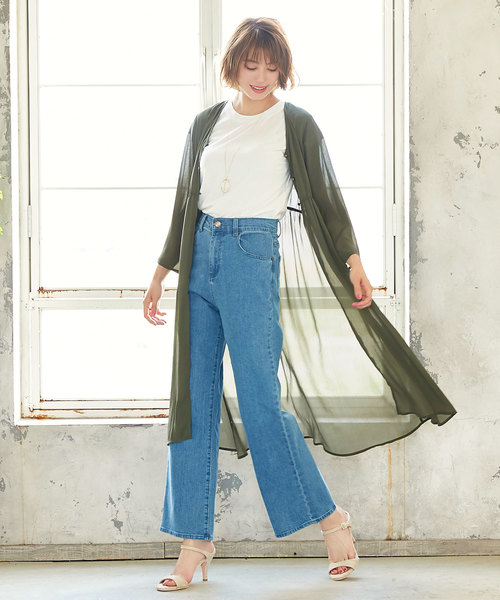 KOBE LETTUCE（コウベレタス）の「ミディアム丈ロング楊柳ガウン＊レディース/カーディガン/サマーアウター[C3376]神戸レタス（カーディガン/ボレロ・レディース・グレイッシュベージュ/カーキ/ブラック・FREE）」の12枚目の写真