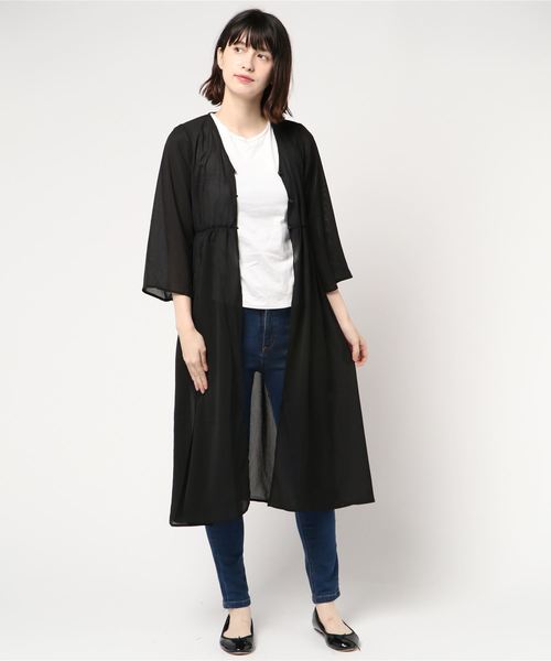 KOBE LETTUCE（コウベレタス）の「ミディアム丈ロング楊柳ガウン＊レディース/カーディガン/サマーアウター[C3376]神戸レタス（カーディガン/ボレロ・レディース・グレイッシュベージュ/カーキ/ブラック・FREE）」の13枚目の写真