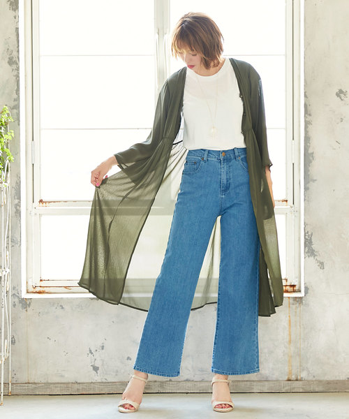 KOBE LETTUCE（コウベレタス）の「ミディアム丈ロング楊柳ガウン＊レディース/カーディガン/サマーアウター[C3376]神戸レタス（カーディガン/ボレロ・レディース・グレイッシュベージュ/カーキ/ブラック・FREE）」の14枚目の写真