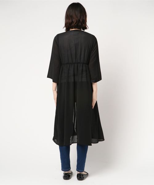 KOBE LETTUCE（コウベレタス）の「ミディアム丈ロング楊柳ガウン＊レディース/カーディガン/サマーアウター[C3376]神戸レタス（カーディガン/ボレロ・レディース・グレイッシュベージュ/カーキ/ブラック・FREE）」の5枚目の写真