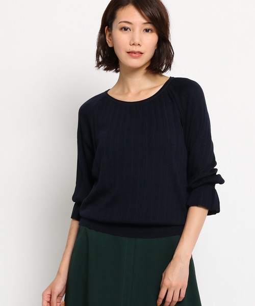 Sunauna(スーナウーナ)の「【洗える】キャンディスリーブプリーツニット(Tシャツ/カットソー・レディース・ダークブラウン/パープル/ネイビー/オフホワイト・38)」の3枚目の写真