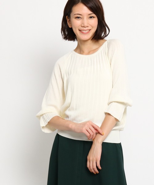 Sunauna(スーナウーナ)の「【洗える】キャンディスリーブプリーツニット(Tシャツ/カットソー・レディース・ダークブラウン/パープル/ネイビー/オフホワイト・38)」の2枚目の写真