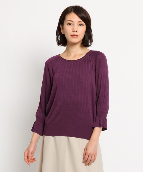 Sunauna(スーナウーナ)の「【洗える】キャンディスリーブプリーツニット(Tシャツ/カットソー・レディース・ダークブラウン/パープル/ネイビー/オフホワイト・38)」の11枚目の写真