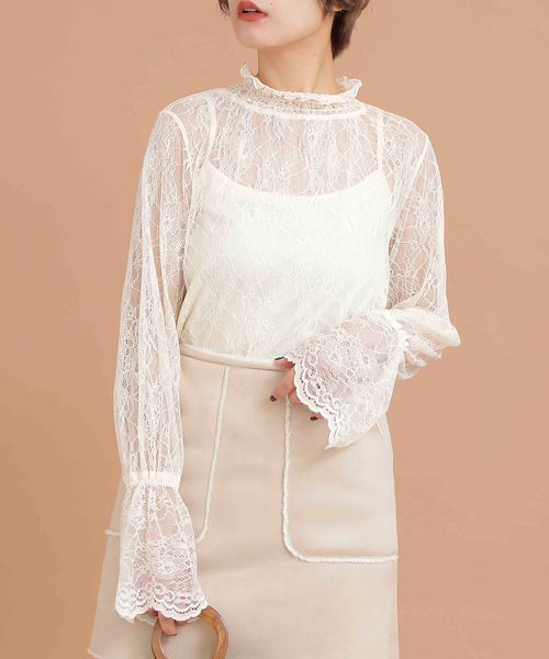 FREE'S MART（フリーズマート）の「華奢レースハイネックブラウス（シャツ/ブラウス・レディース・ホワイト/ブラック/ブラウン・FREE）」の2枚目の写真