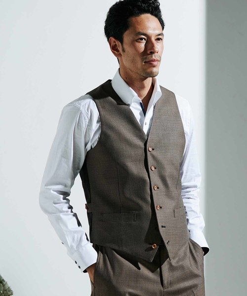 MEN'S BIGI(メンズビギ)の「ミニチェックメッシュ リバーシブルベスト(ベスト・メンズ・ネイビー/ブラウン/ブルー・SS/S/M/L)」の2枚目の写真