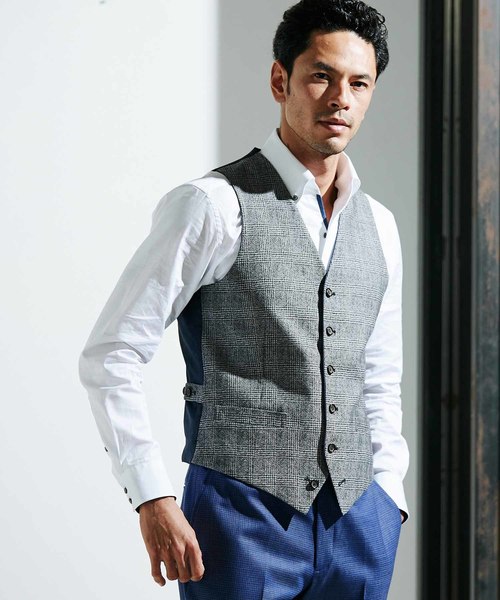 MEN'S BIGI(メンズビギ)の「ミニチェックメッシュ リバーシブルベスト(ベスト・メンズ・ネイビー/ブラウン/ブルー・SS/S/M/L)」の18枚目の写真