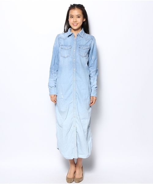 goa（ゴア）の「6OZ ｸﾞﾗﾃﾞｰｼｮﾝﾃﾞﾆﾑﾛﾝｸﾞｼｬﾂ（シャツ/ブラウス・レディース・ブルー系その他・FREE）」の2枚目の写真