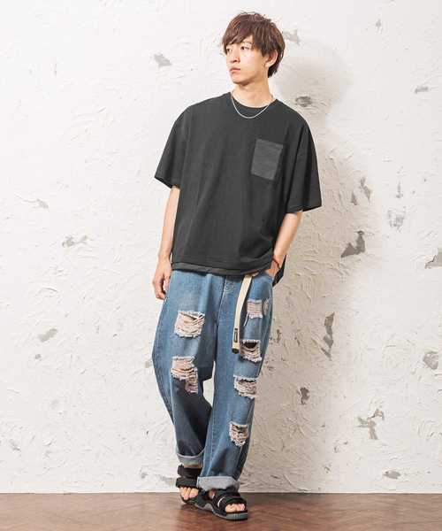 MinoriTY(マイノリティ)の「ナイロンポケットビッグTシャツ ビッグシルエット(Tシャツ/カットソー・メンズ・ホワイト/ブラック・M/L)」の4枚目の写真