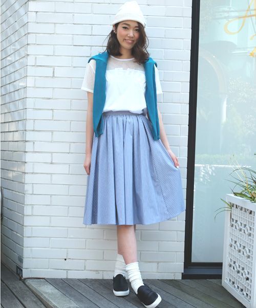 Another Edition（アナザーエディション）の「AE STRIPE FLR SK ◆（スカート・レディース・グレー/ベージュ/ライトブルー・フリー）」の12枚目の写真