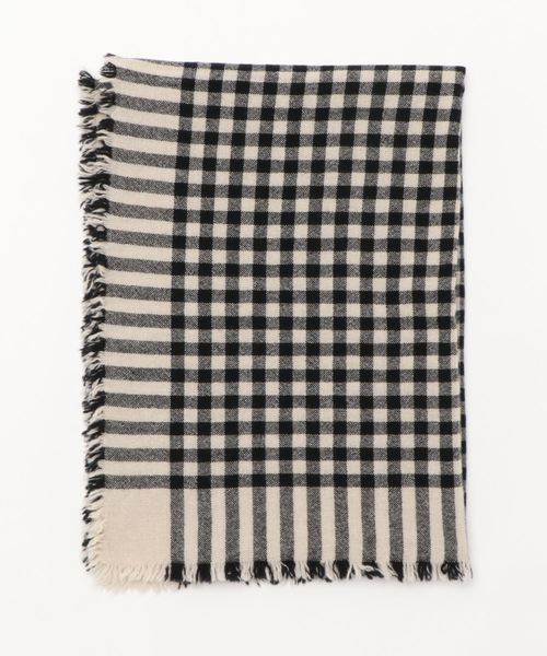 Begg & Co（ベグアンドコー）の「BEGG&CO: ラムウールカシミヤチェックストール（マフラー・レディース・ホワイト/ブラウン・FREE）」の2枚目の写真