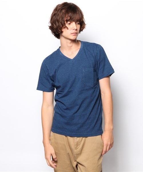 WEGO（ウィゴー）の「WEGO/インディゴポケTシャツ（Tシャツ/カットソー・メンズ・インディゴブルー/ライトインディゴブルー・LARGE/MEDIUM）」の2枚目の写真