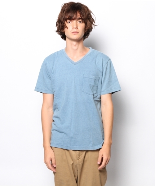 WEGO（ウィゴー）の「WEGO/インディゴポケTシャツ（Tシャツ/カットソー・メンズ・インディゴブルー/ライトインディゴブルー・LARGE/MEDIUM）」の3枚目の写真