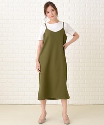 ノースリーブ ゆったり 裾スリット ロングキャミワンピース