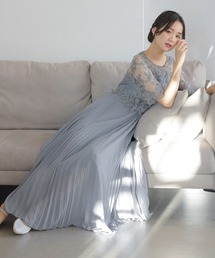 結婚式 ワンピースドレス プリーツ スカート ロング&七分袖 フォーマル オケージョンドレス お呼ばれ 二次会 成人式 同窓会 謝恩会 20代 30代