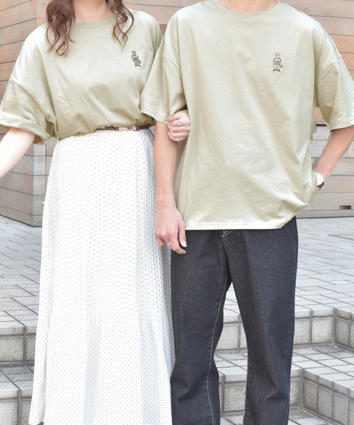 PairPair(ペアペア)の「クマ刺繍&バッグロゴBIGT(男女兼用)(Tシャツ/カットソー・レディース・ライトブルー/ブラック/オフホワイト/サックスブルー/グリーン/ライトグリーン・FREE)」の4枚目の写真
