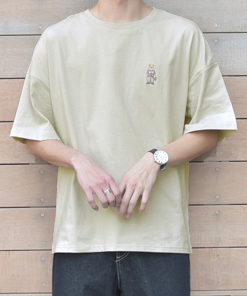 PairPair(ペアペア)の「クマ刺繍&バッグロゴBIGT(男女兼用)(Tシャツ/カットソー・レディース・ライトブルー/ブラック/オフホワイト/サックスブルー/グリーン/ライトグリーン・FREE)」の9枚目の写真