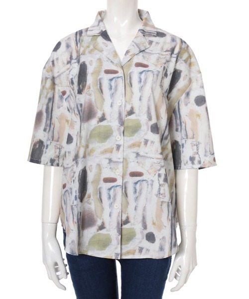 fifth（フィフス）の「水彩プリント開襟ハーフスリーブシャツ（シャツ/ブラウス・レディース・ベージュ・MEDIUM）」の3枚目の写真