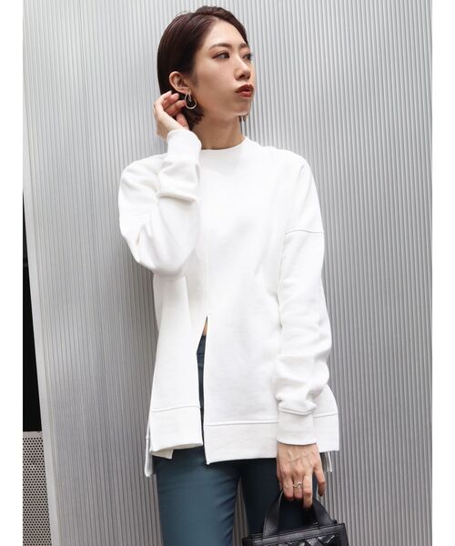 EMODA（エモダ）の「ロングスリットトップ（スウェット・レディース・ホワイト/ブラック/カーキ・FREE）」の6枚目の写真