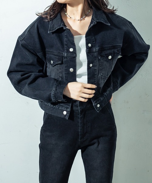 mystic（ミスティック）の「ショートGジャン（デニムジャケット・レディース・ブラック/オフホワイト/ブルー・FREE）」の12枚目の写真